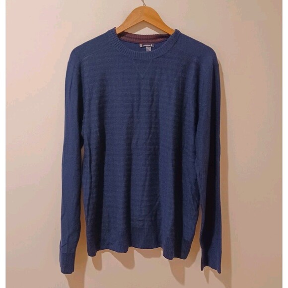 SmartWool Crew Neck Sweater Mens L Navy Blue Stripe Wool Blend Pullover - Picture 1 of 7